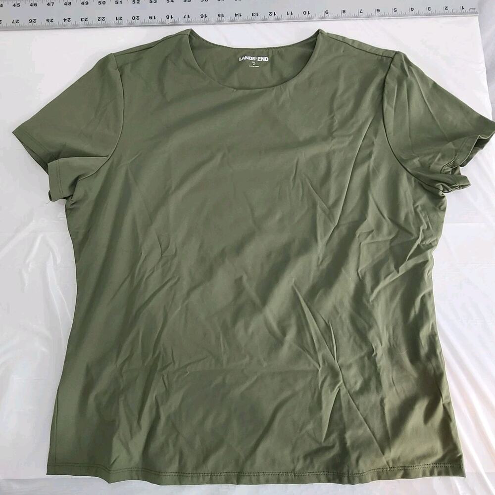 NWT Womens XL/18 Lands End Tugless Double Layer Crew Short Sleeve Pine Green